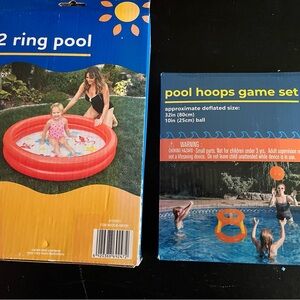 Orange Inflatable Pool Hoops Game Set and Inflatable Pool for Summer Fun